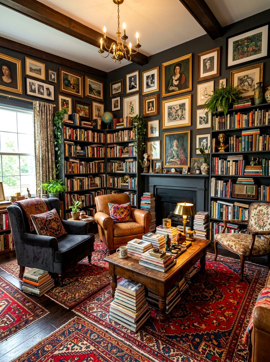 Moody Maximalist Library - 30 moody reading room ideas
