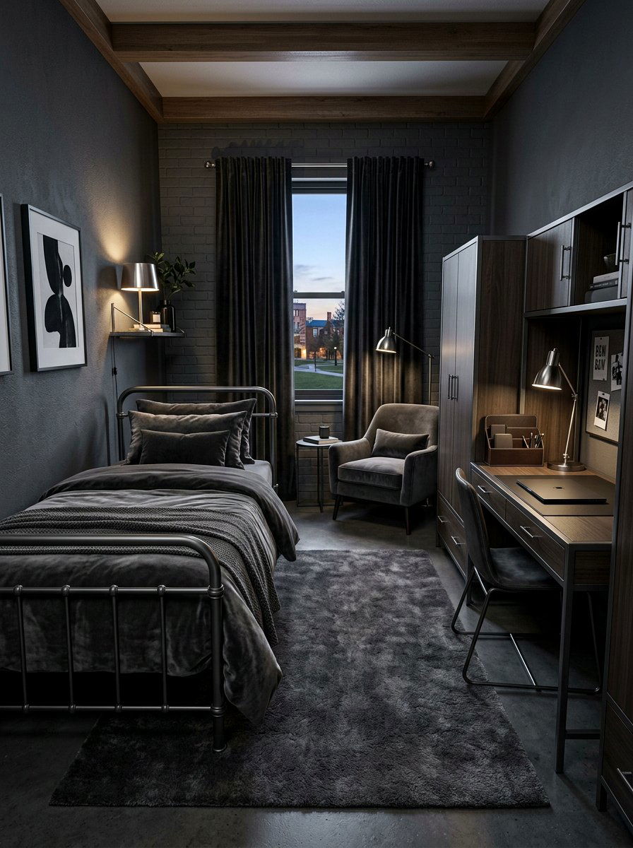 Moody Monochrome Dorm Room - 30 dorm room ideas