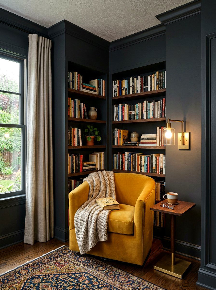 Moody Reading Nook - 30 moody home library ideas