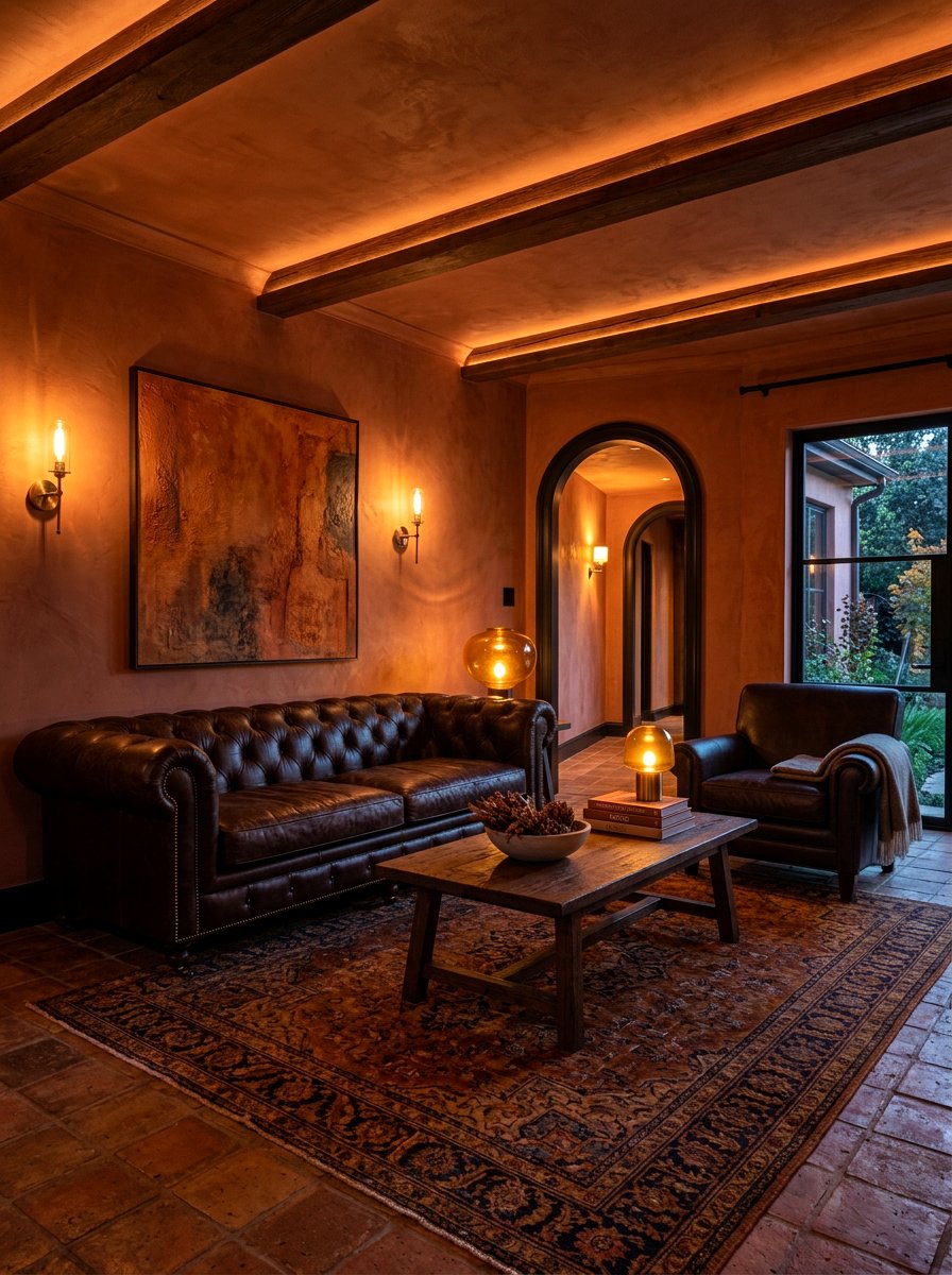 Moody Terracotta Living Room - 30 terracotta washed living room ideas