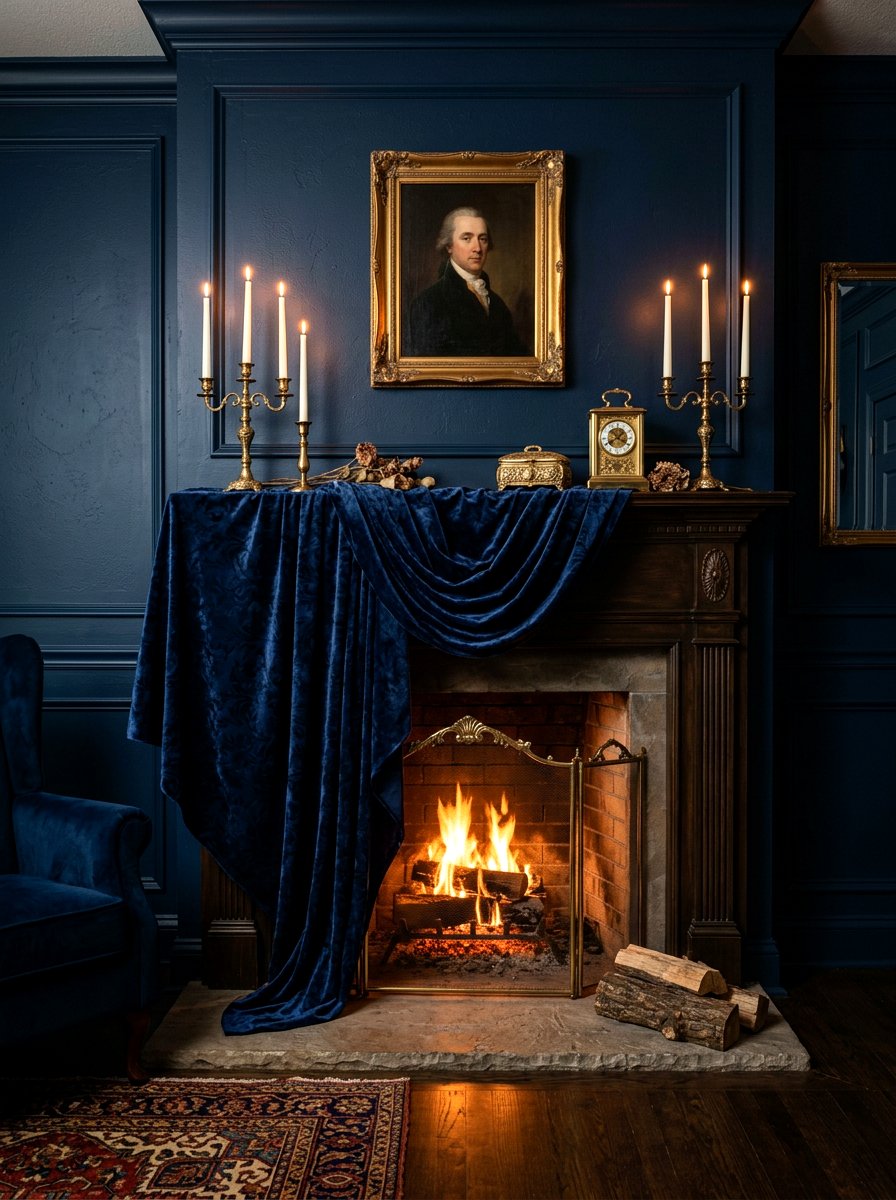 Moody Velvet Fabric - 30 Halloween mantel decor ideas