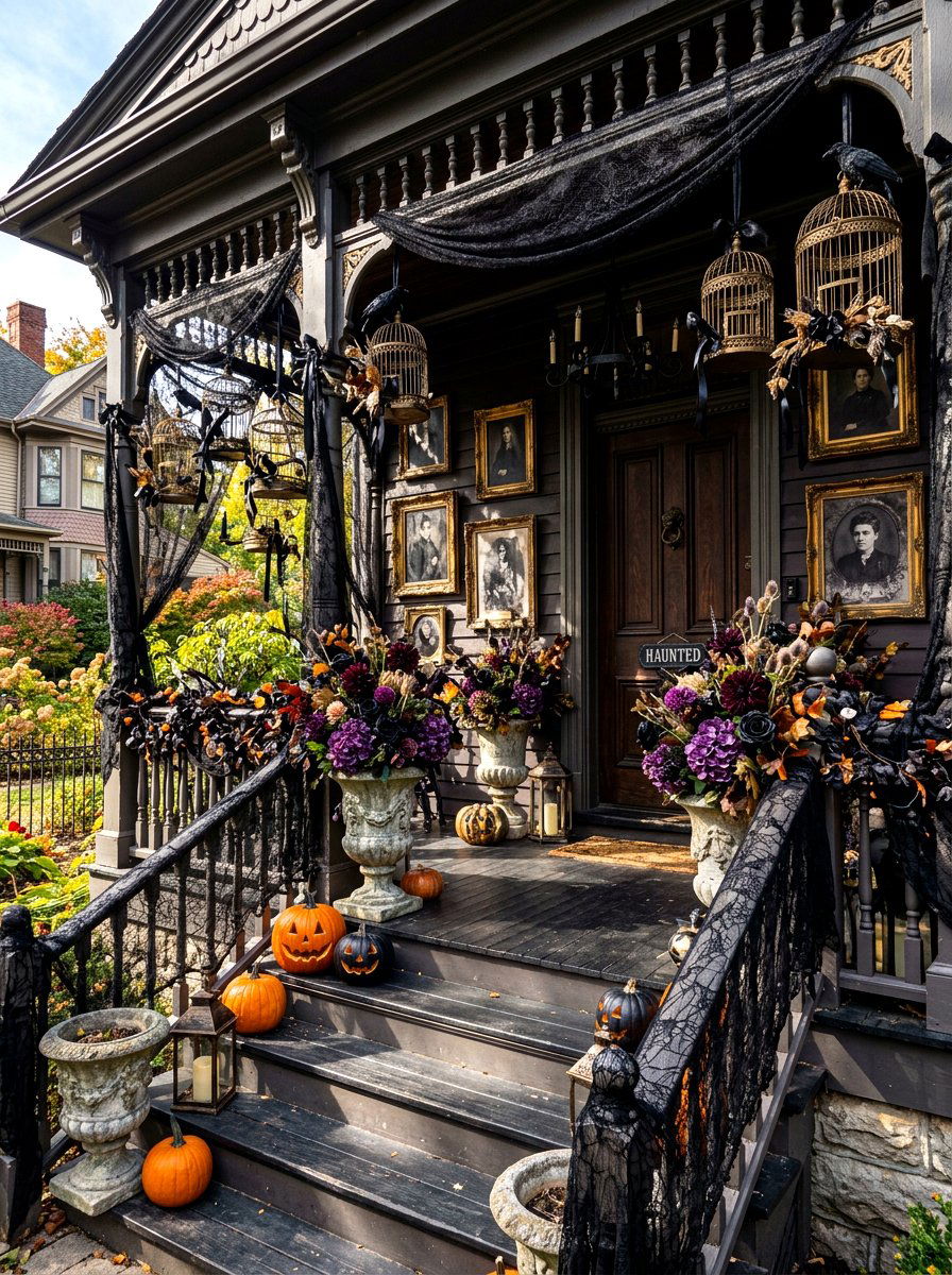 Moody Victorian Halloween Porch - 30 Halloween porch ideas