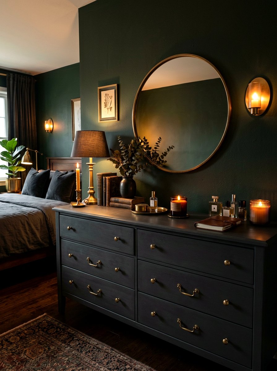 Moody bedroom dresser decor - 30 bedroom dresser styling ideas