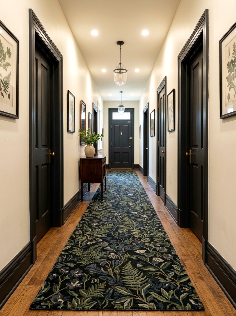 Moody botanical hallway runners - 30 dark floral fall decor ideas