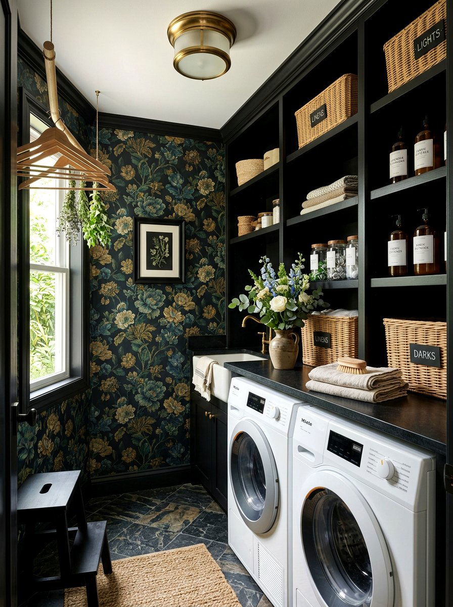 Moody botanical laundry room - 30 dark floral fall decor ideas