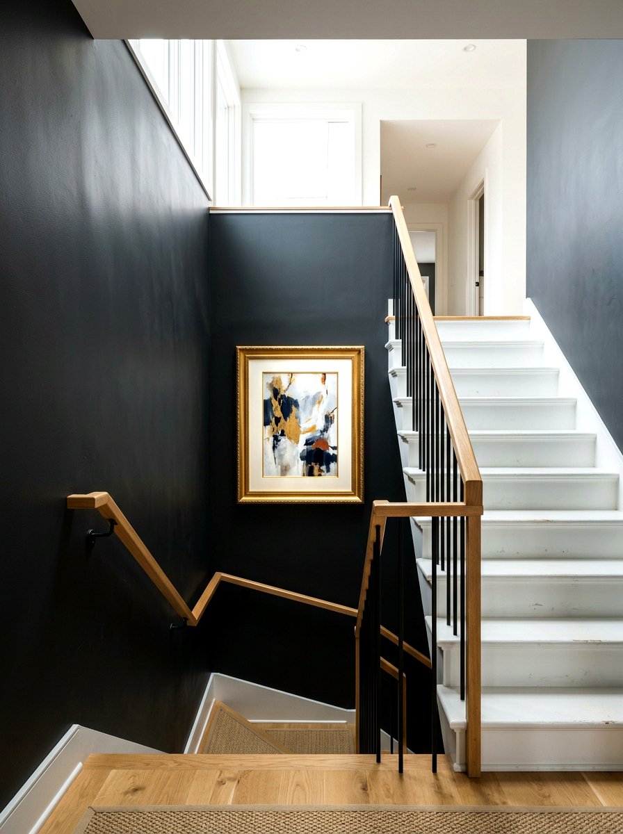 Moody charcoal paint - 30 staircase wall ideas