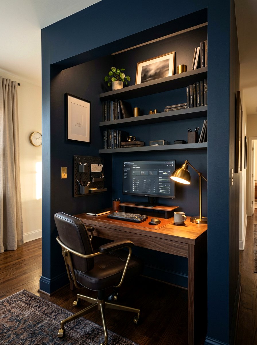 Moody dark cloffice - 30 desk in closet ideas aesthetic