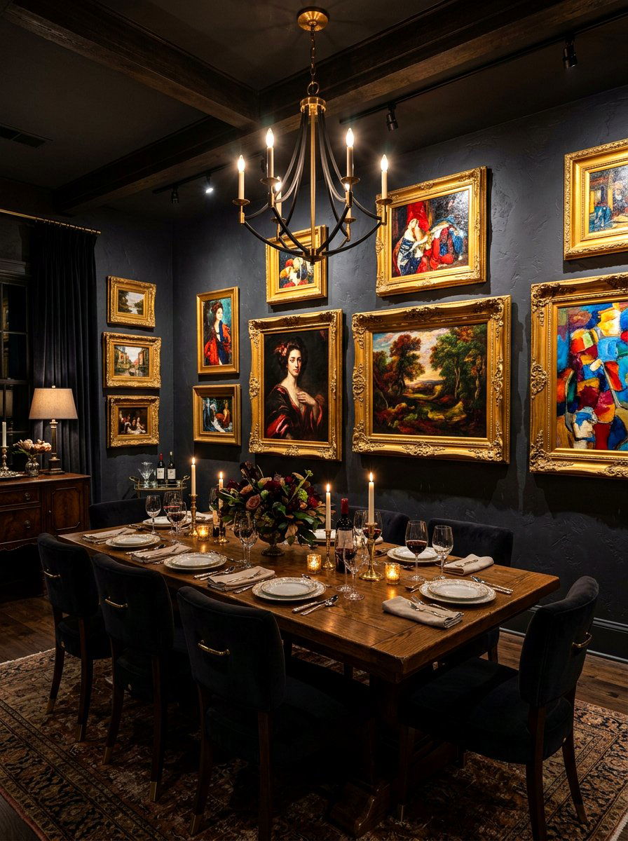 Moody dark dining room - 30 art filled dining room ideas