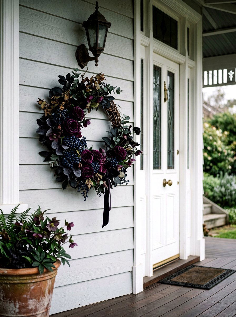 Moody dark floral wreath - 30 fall wreath ideas