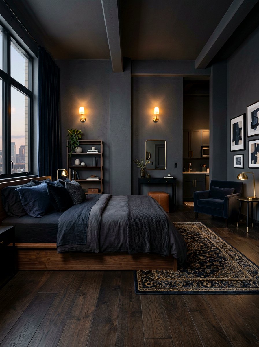 Moody dark studio apartment - 30 studio apartment vibe ideas