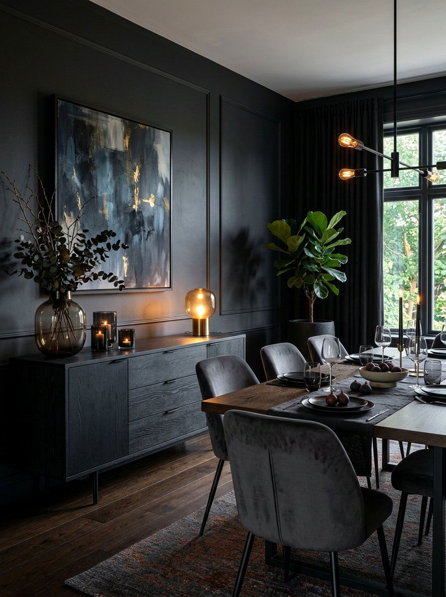 Moody dining room sideboard styling - 30 dining room sideboard styling ideas
