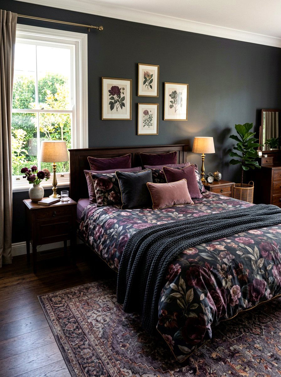 Moody floral bedding sets - 30 dark floral fall decor ideas