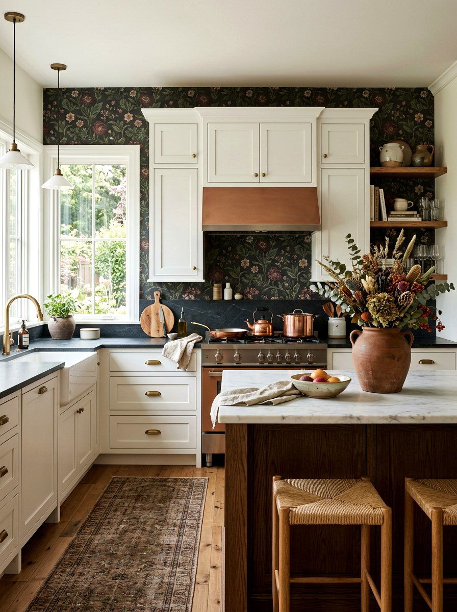 Moody floral kitchen backsplash - 30 dark floral fall decor ideas
