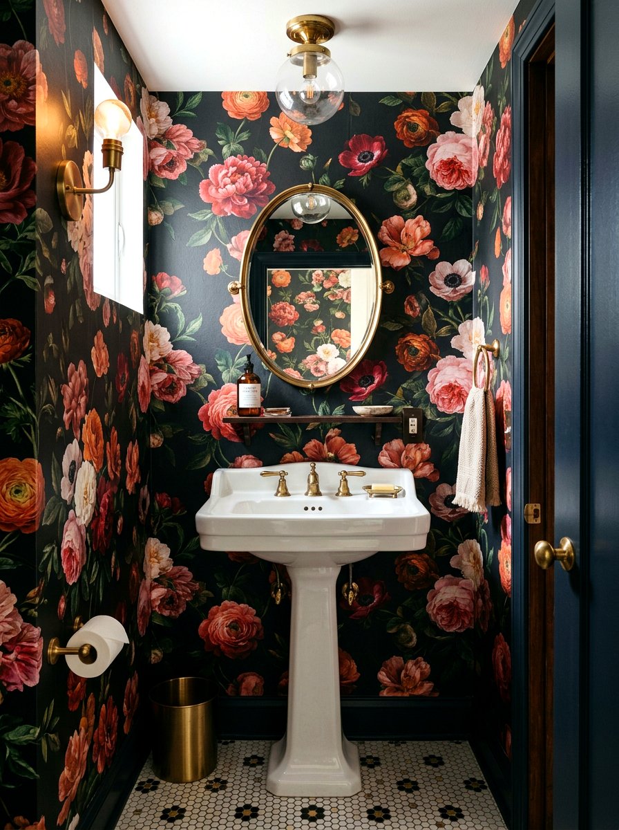 Moody floral powder room - 30 dark floral fall decor ideas