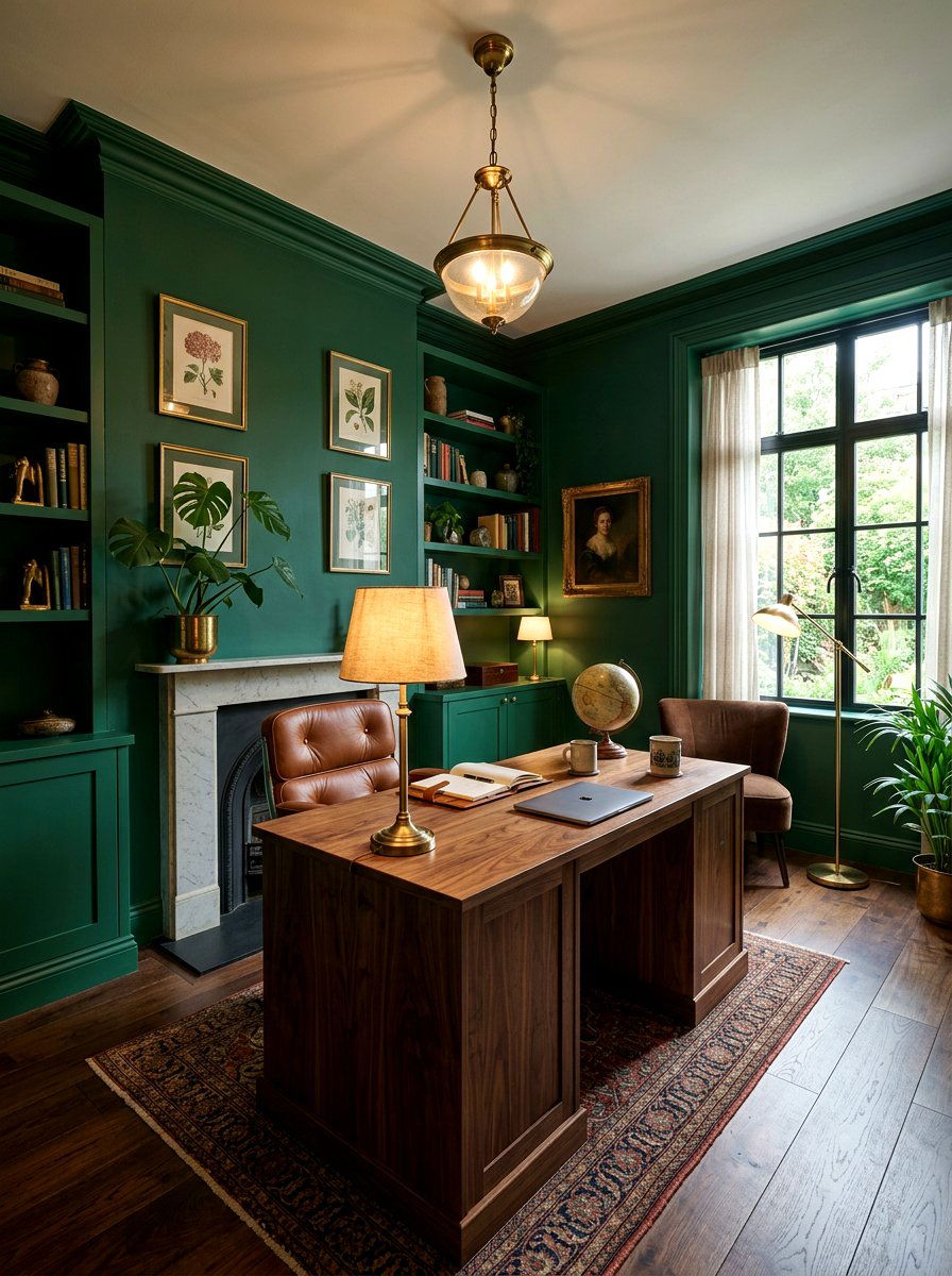 Moody green office - 30 viral home office ideas