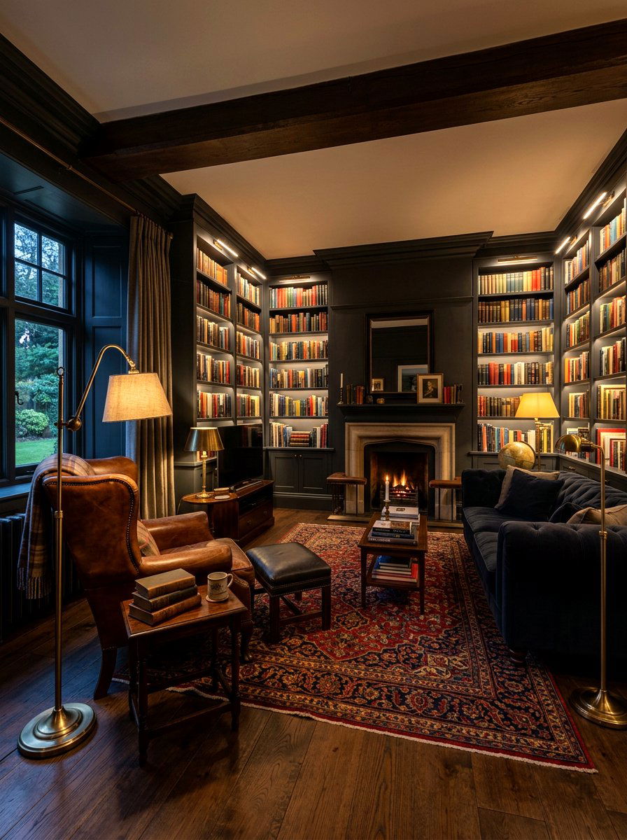 Moody library living room - 30 moody fall living room ideas