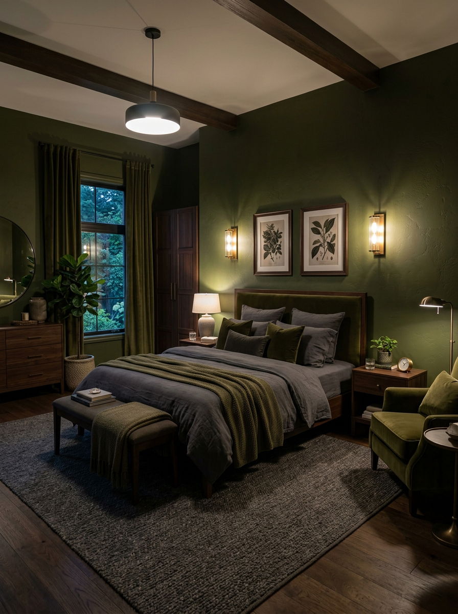 Moody olive green bedroom - 30 olive green bedroom ideas
