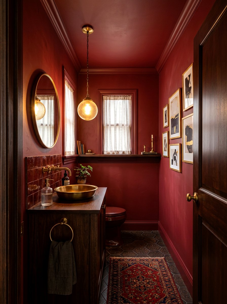 Moody oxblood powder room - 30 oxblood powder room ideas
