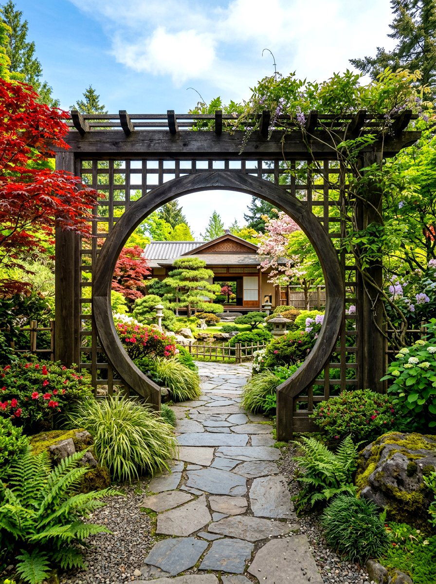 Moon Gate Arbor - 30 front arbor ideas