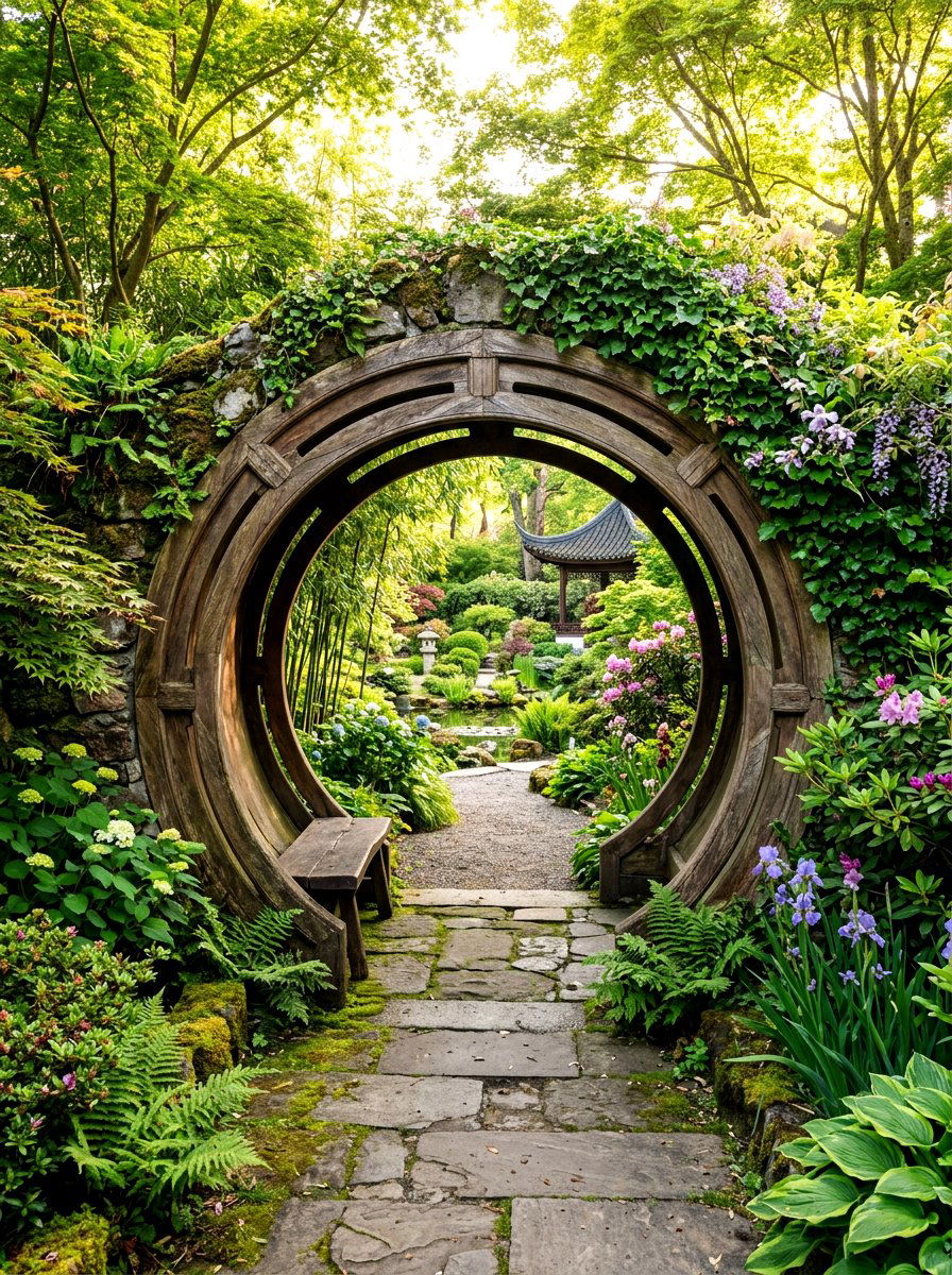 Moon Gate Arbor - 30 arbor bench ideas