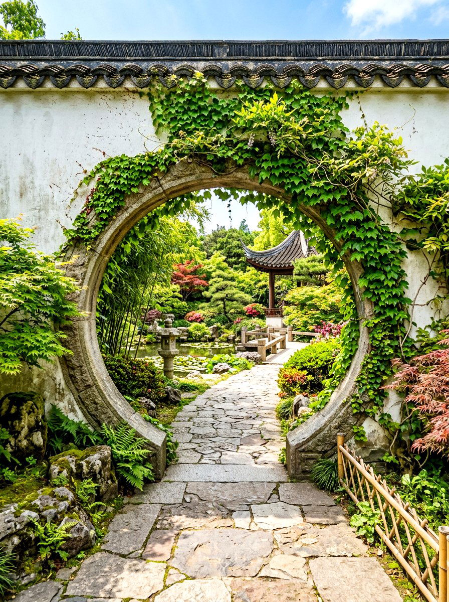 Moon Gate Entrance - 30 outdoor meditation corner ideas