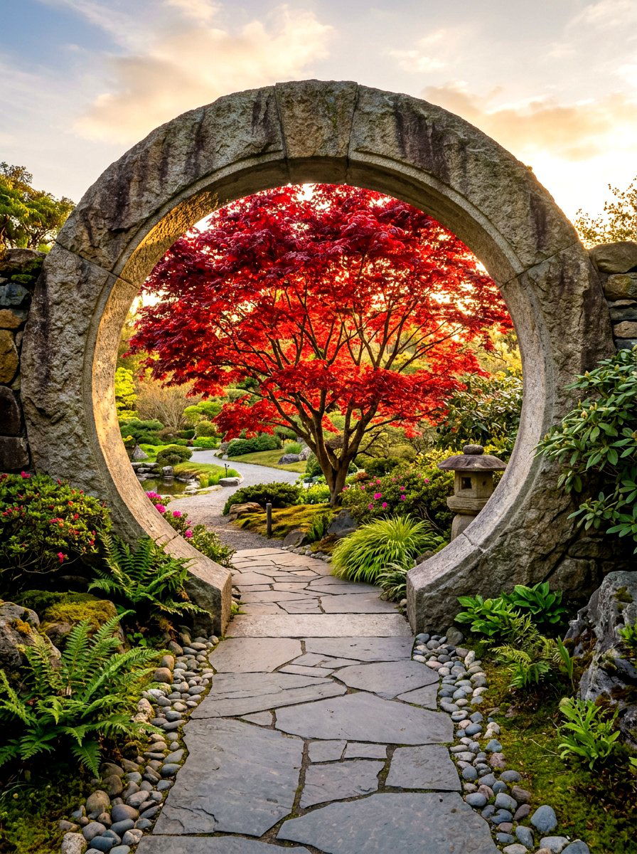 Moon Gate Frame For Specimen Tree - 30 moon gate garden ideas