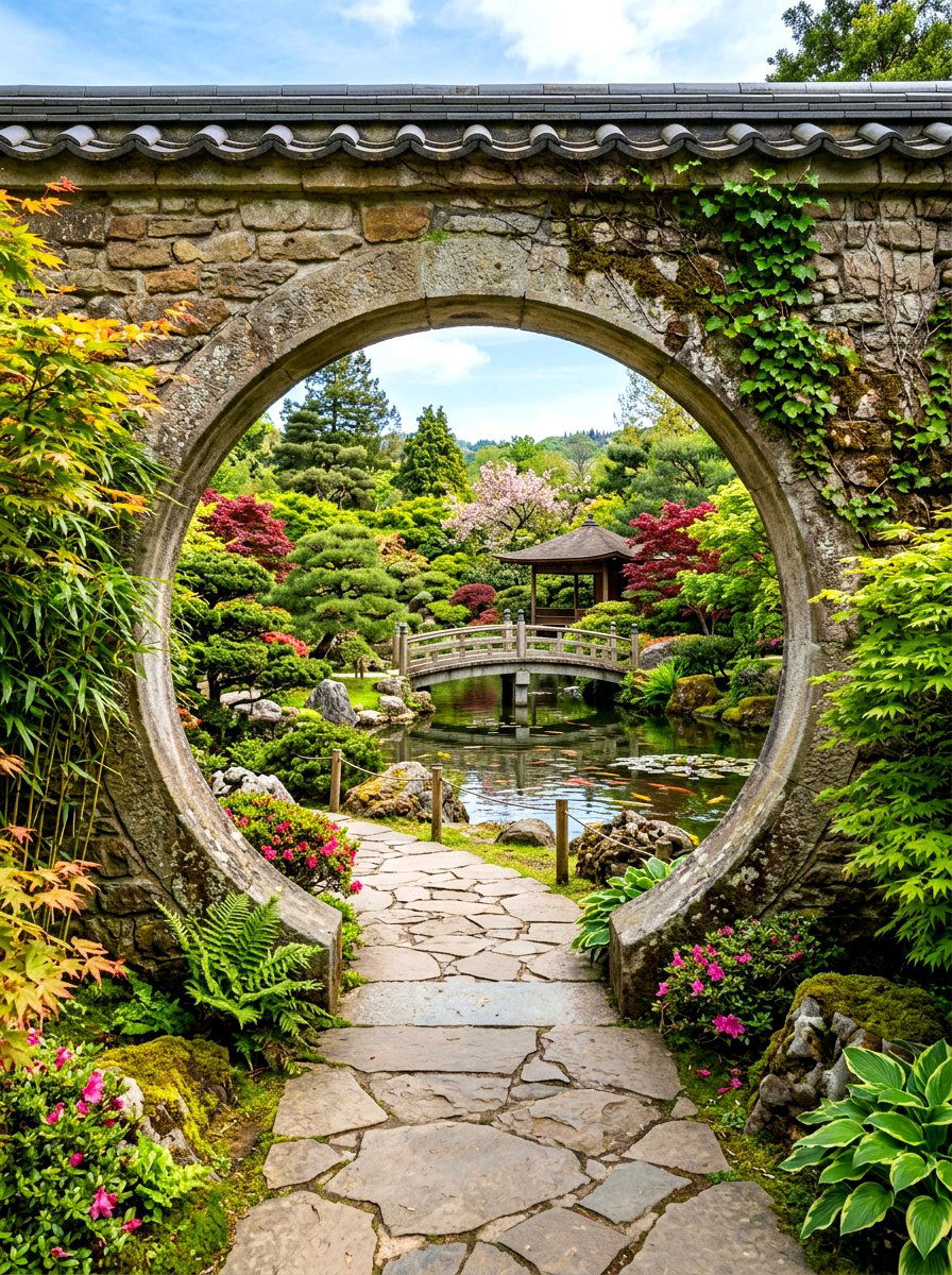 Moon Gate Garden Entrance - 30 arbor garden entrance ideas