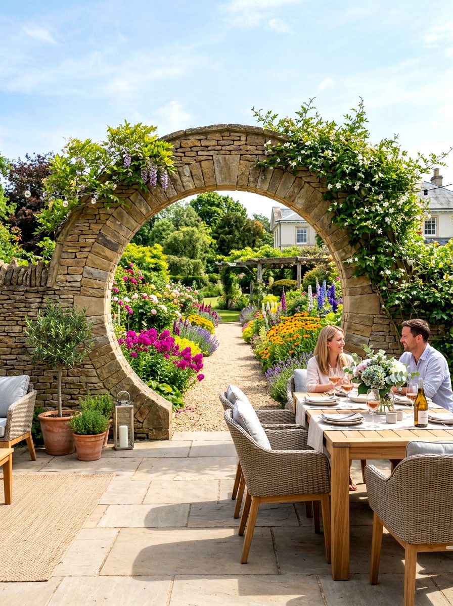 Moon Gate Near Patio Area - 30 moon gate backyard ideas