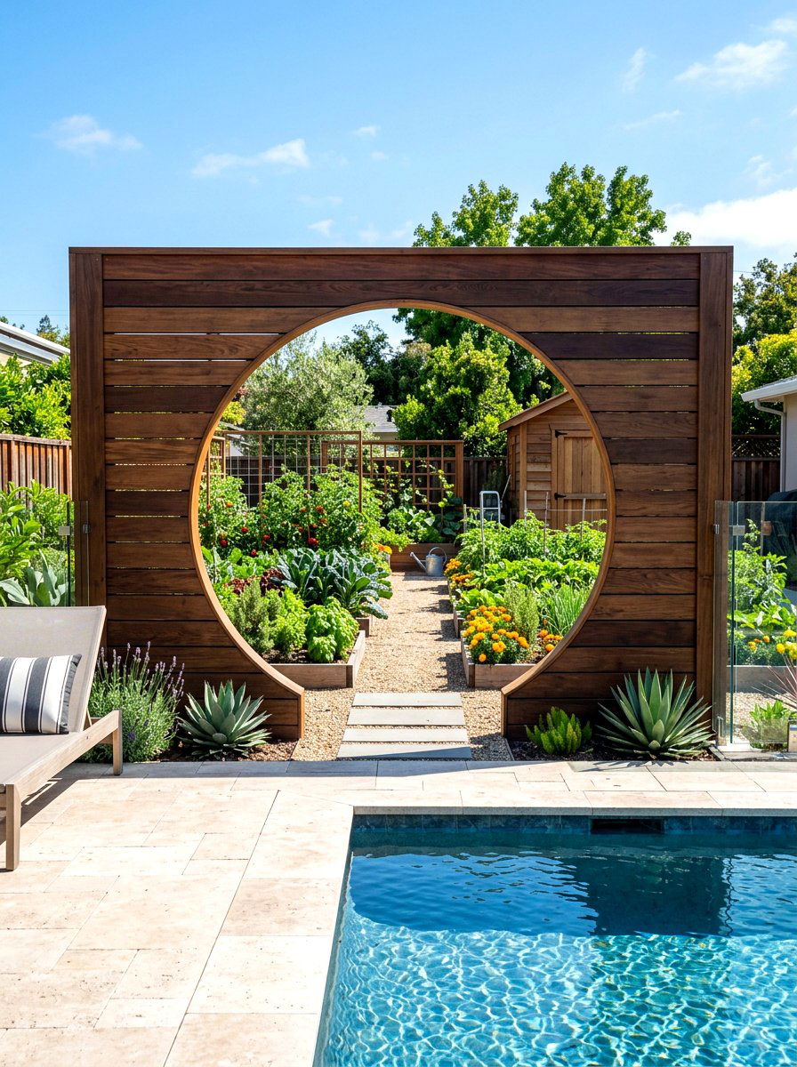 Moon Gate Through Garden Divider - 30 moon gate backyard ideas