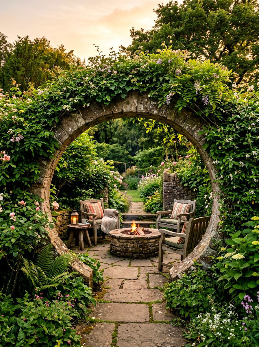 Moon Gate With Hidden Seating - 30 moon gate backyard ideas
