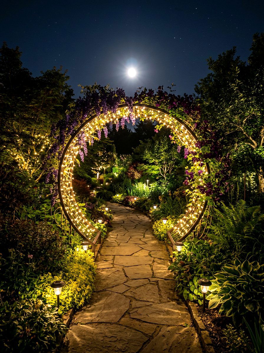 Moon Gate With Solar Lights - 30 moon gate garden ideas