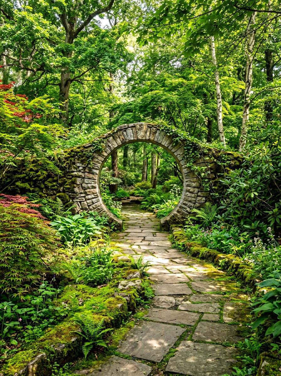Moon Gate With Stone Path - 30 moon gate backyard ideas