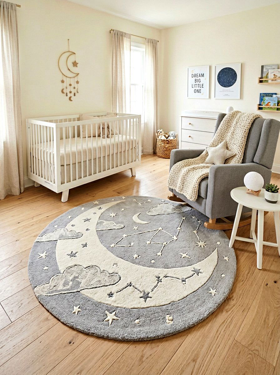 Moon Shaped Nursery Rug - 30 celestial nursery ideas