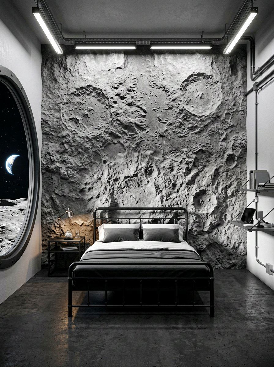 Moon Surface Textured Wall - 30 space themed bedroom ideas