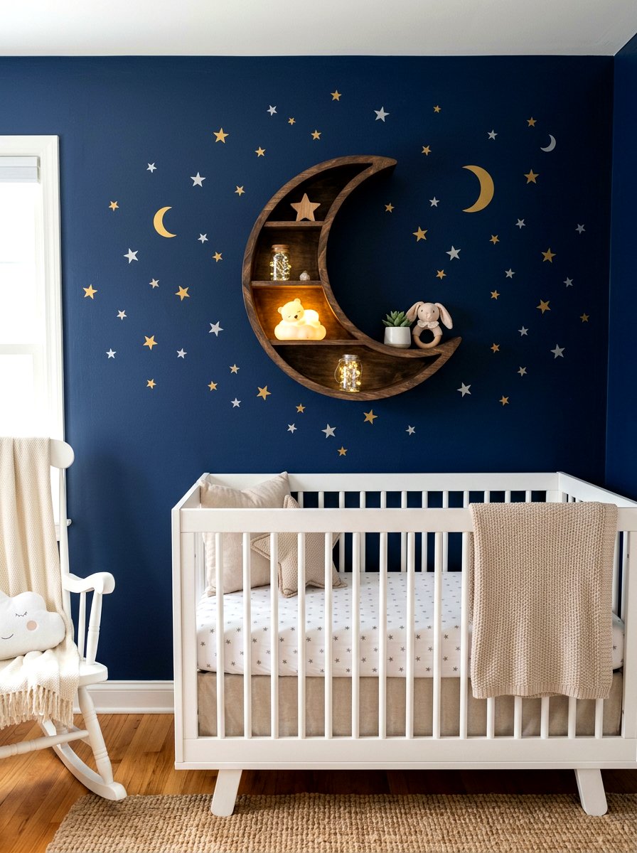Moon Wall Shelf - 30 nursery shelf styling ideas