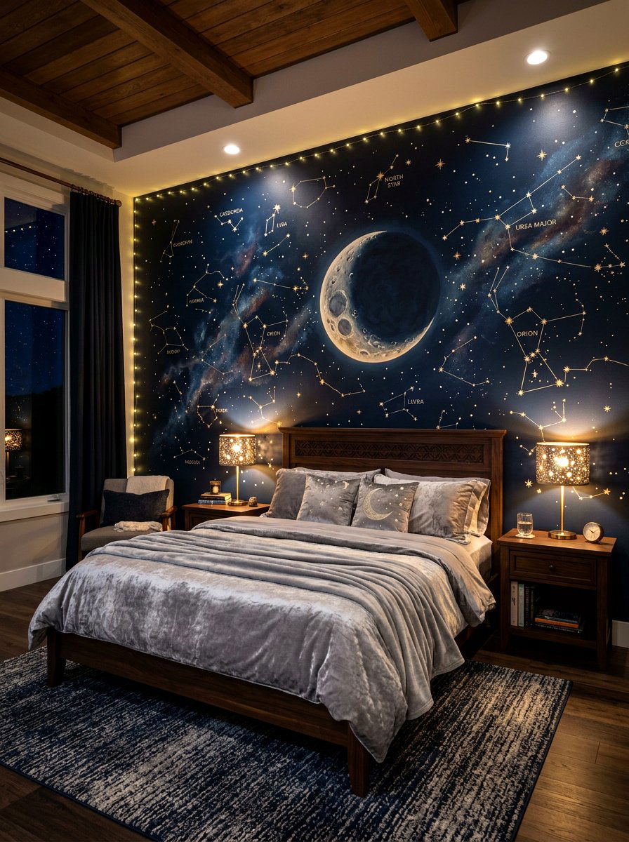 Moon and Stars Night Mural - 30 mural kids bedroom ideas