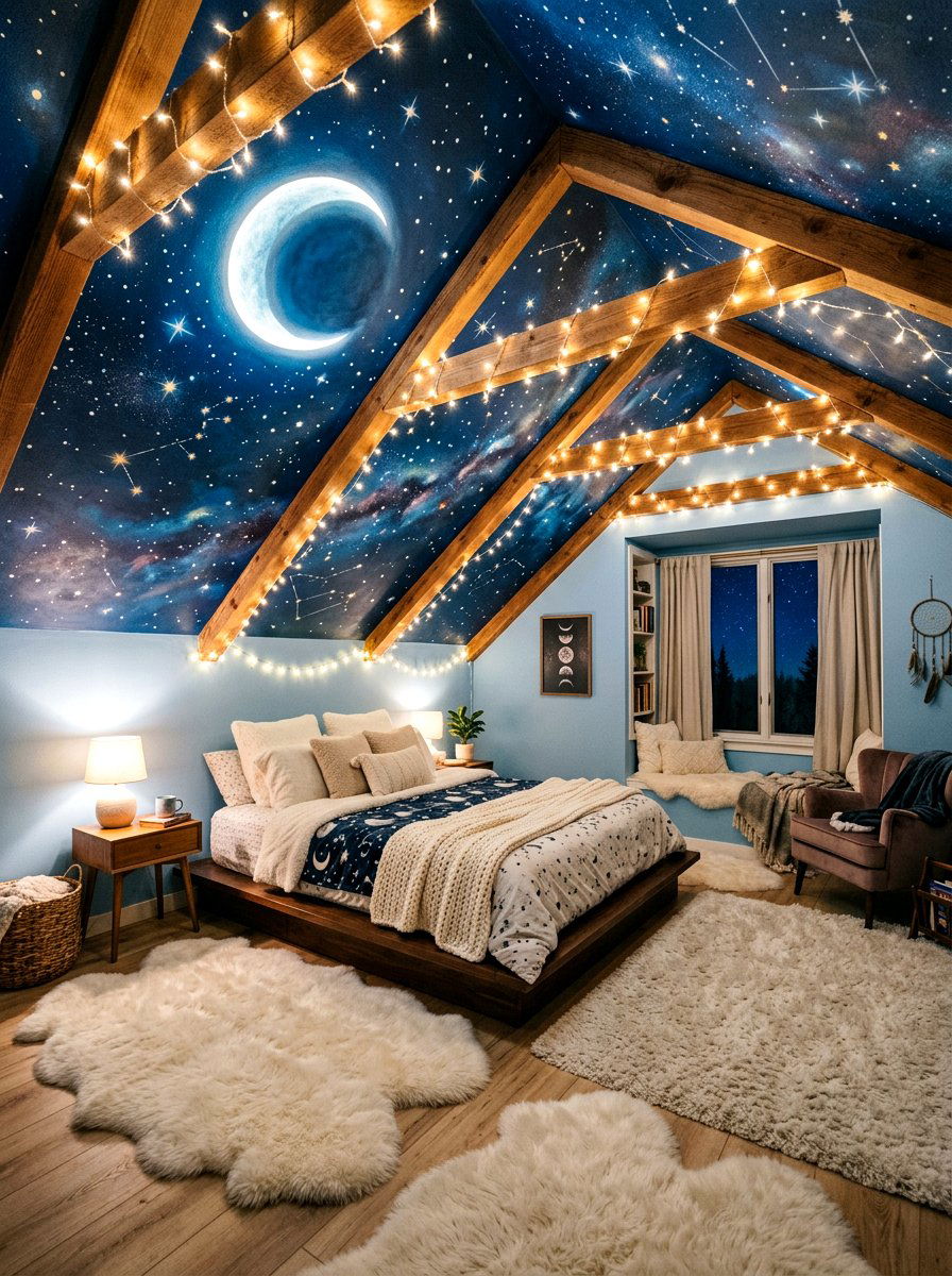 Moon and stars ceiling mural - 30 ceiling mural ideas