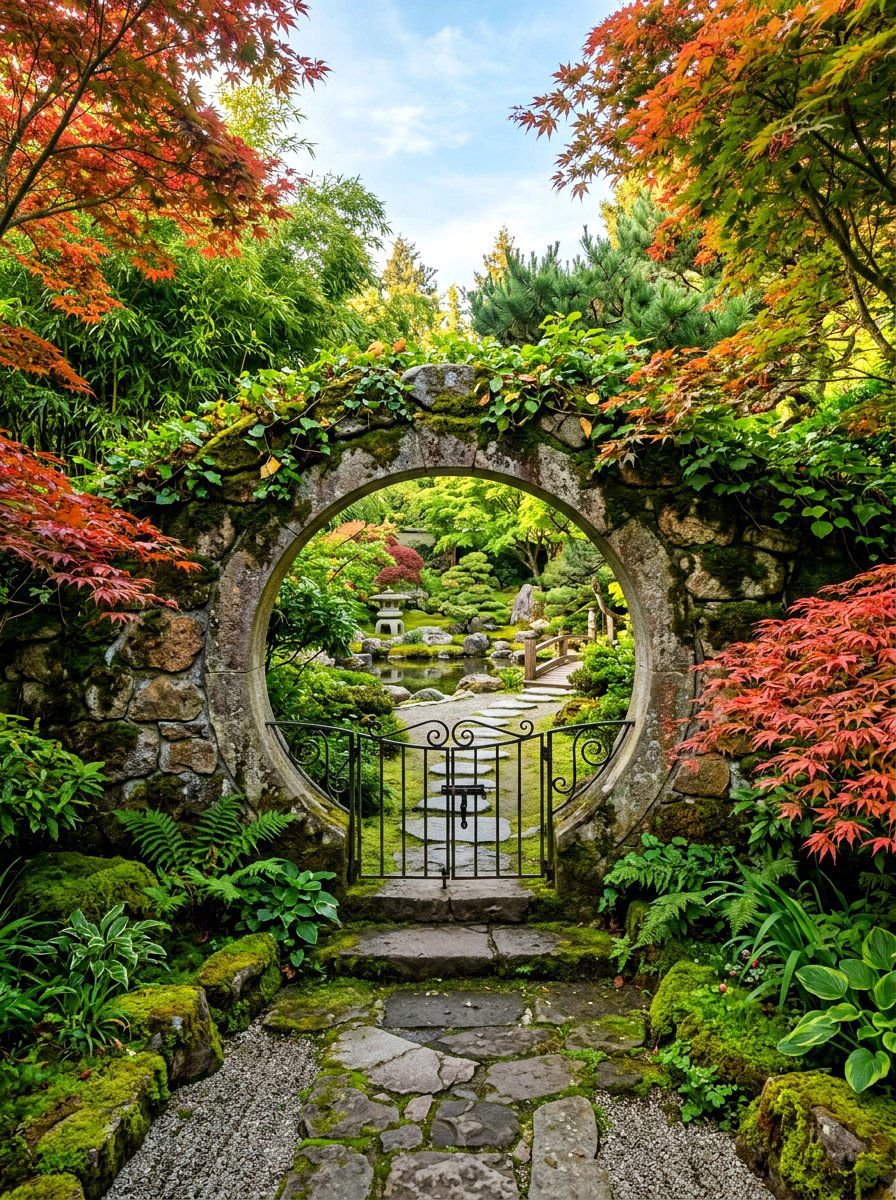 Moon gate entrance - 30 antique garden gate ideas