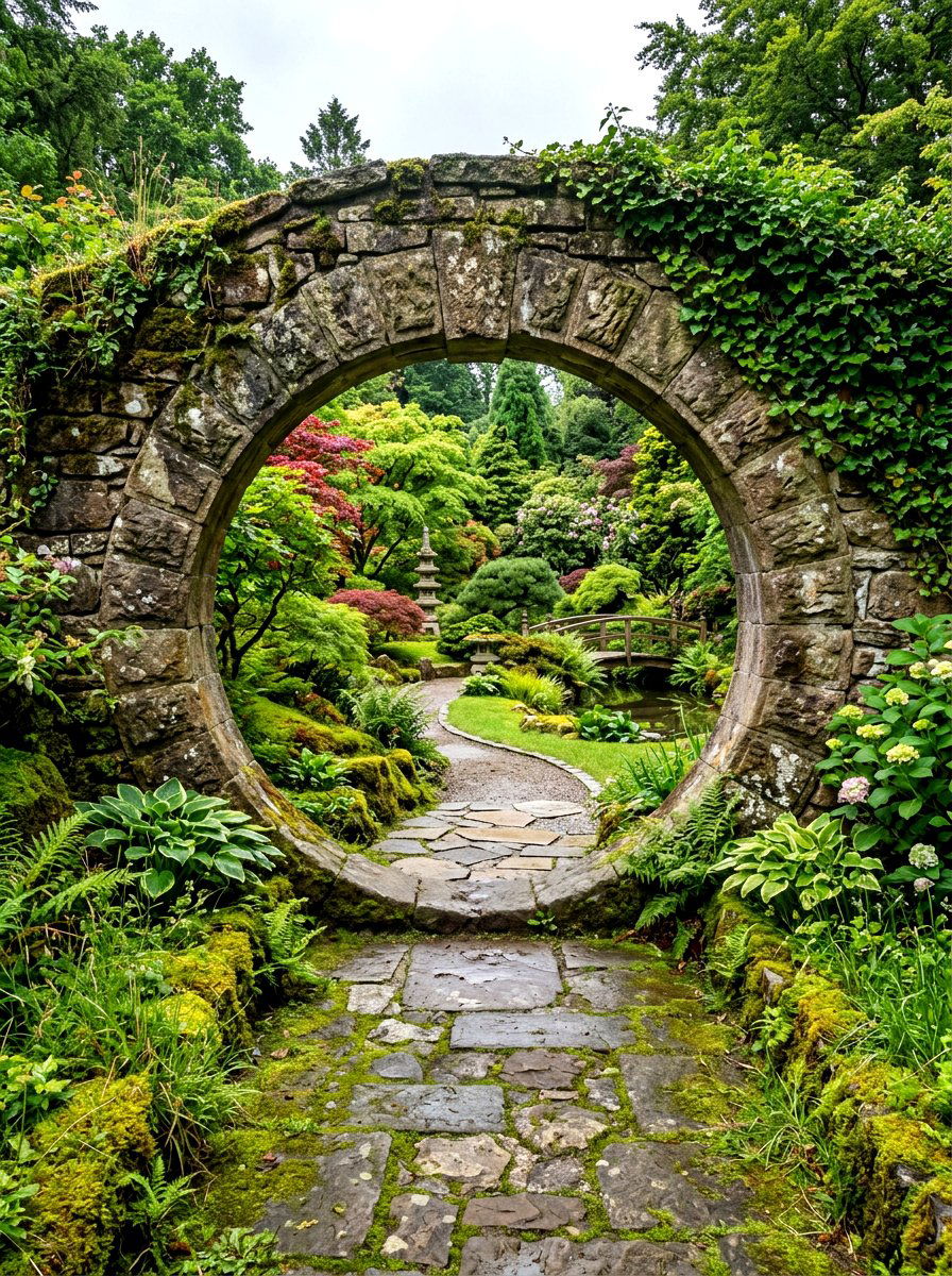 Moon gate garden arbor - 30 arbor entry exterior ideas