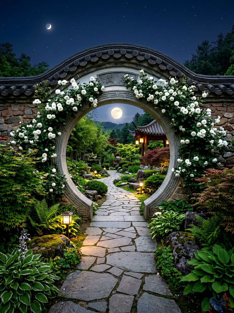 Moon gate trellis - 30 moonlight backyard ideas