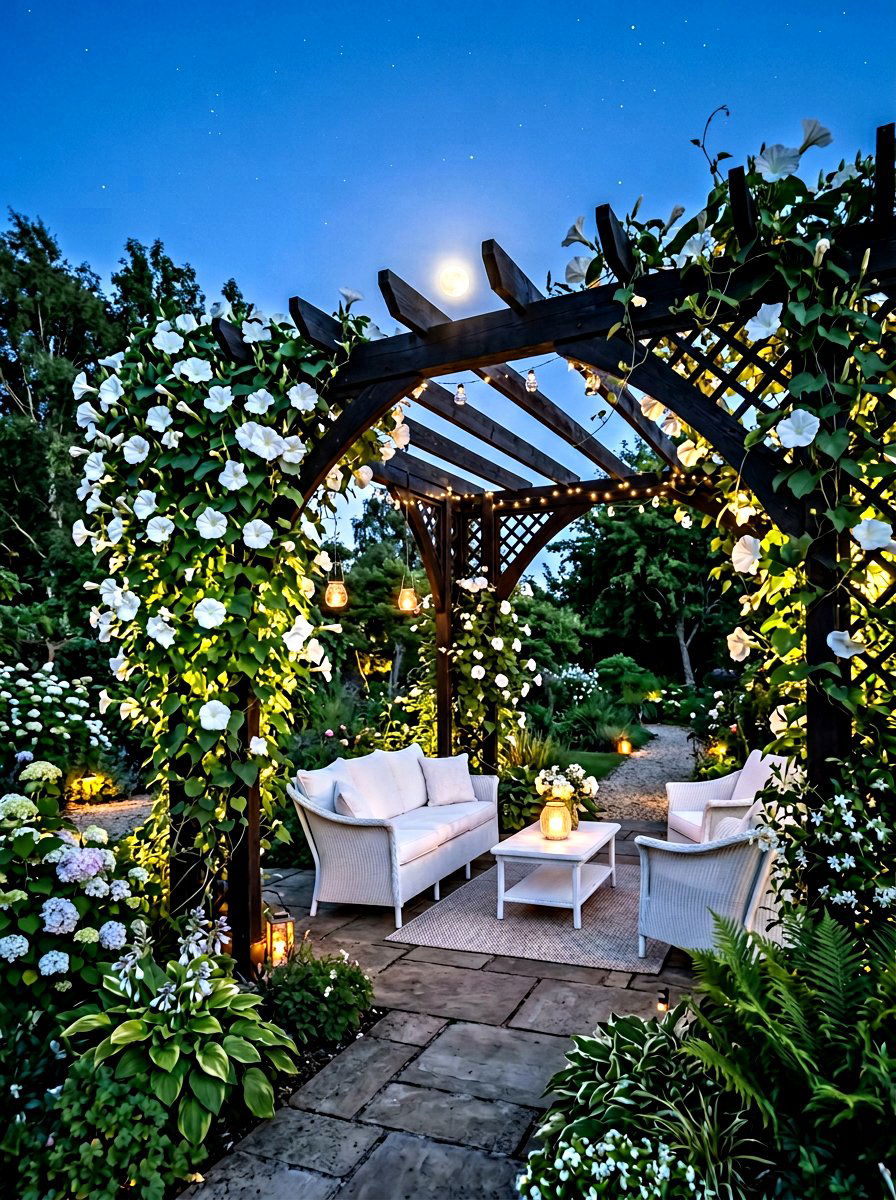 Moonflower Pergola - 30 pergola plant ideas