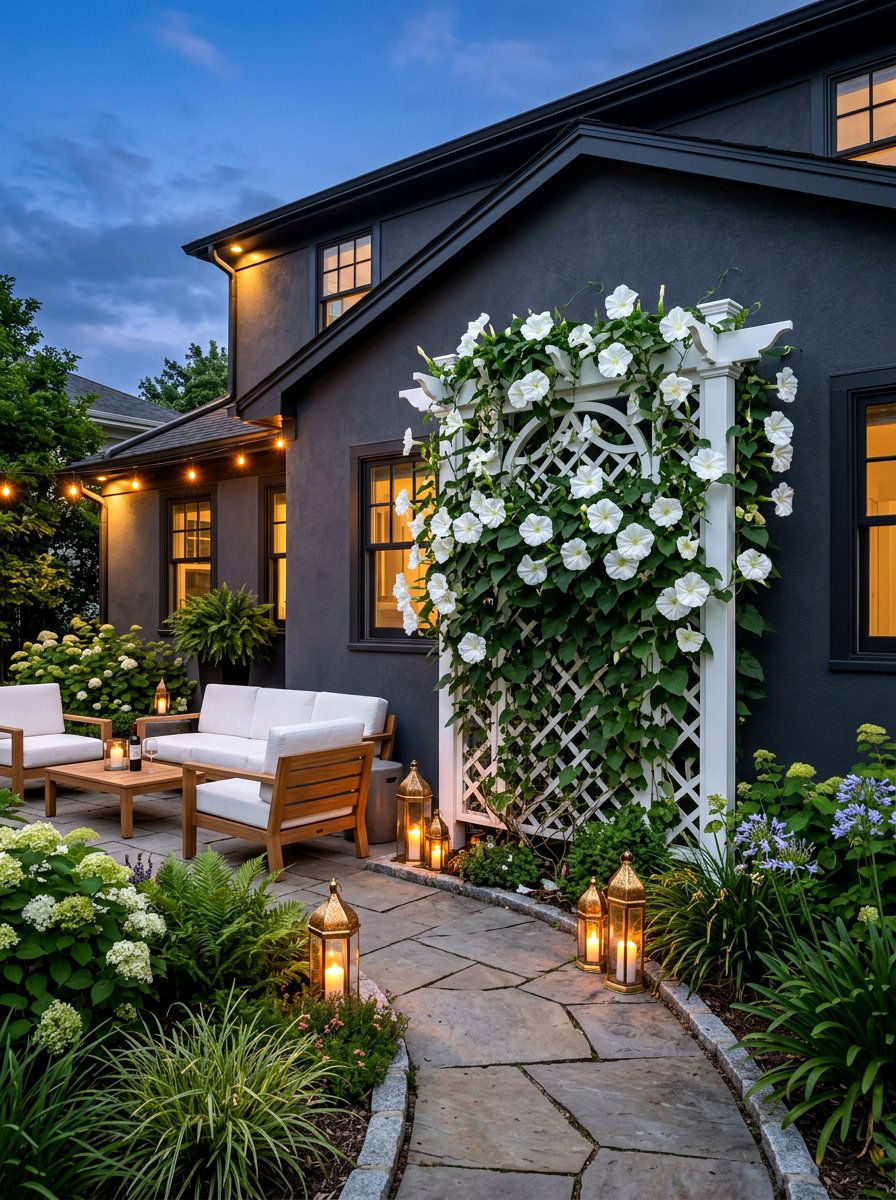 Moonflower Trellis Setup - 30 evening fragrance garden ideas