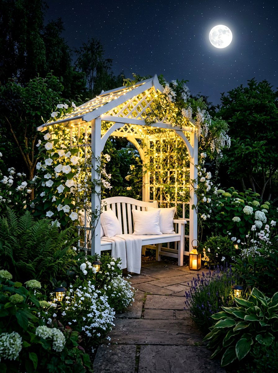 Moonlight garden arbor seat - 30 garden arbor seating ideas