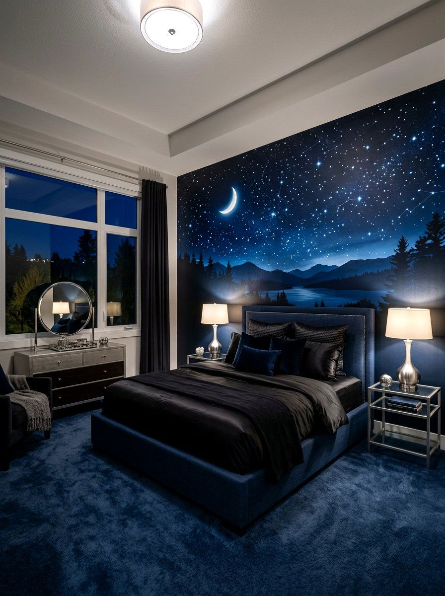Moonlit Night Sky Mural - 30 landscape mural wall ideas