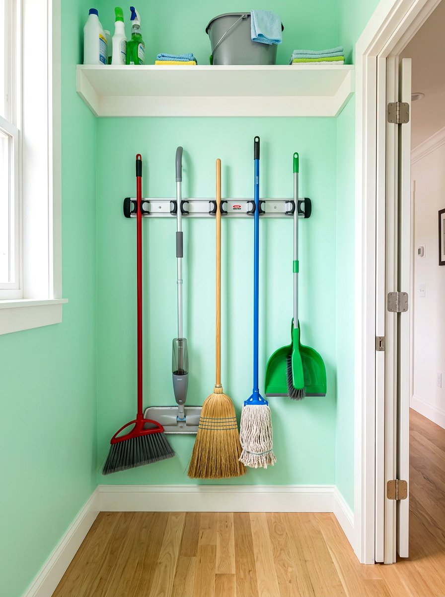 Mop And Broom Holder - 30 cleaning closet organization ideas