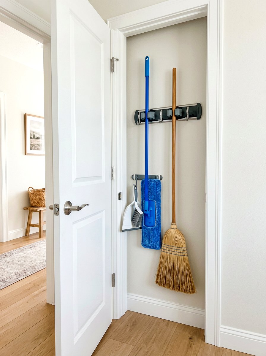Mop Broom Holder - 30 organizing cleaning supplies ideas