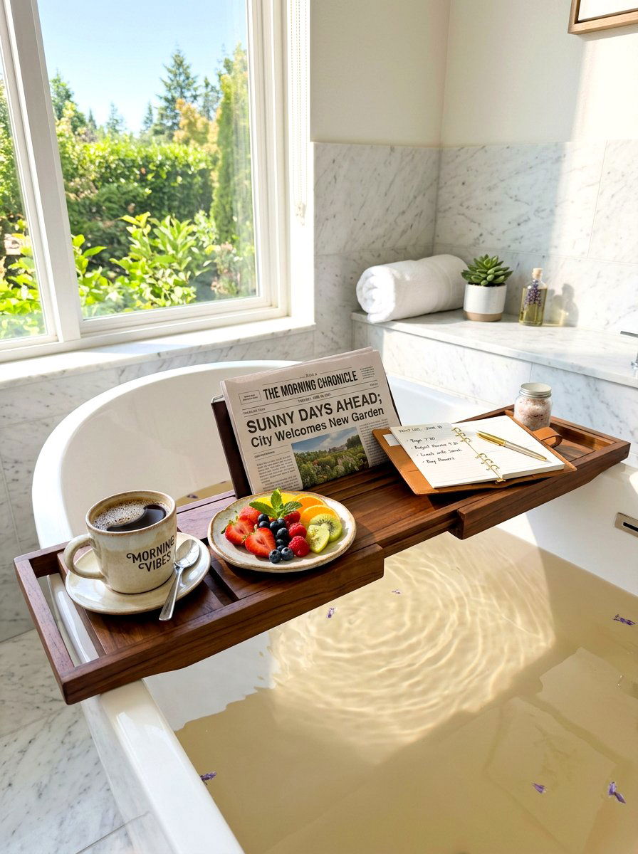 Morning Coffee Bathtub Caddy - 30 bath tray styling ideas