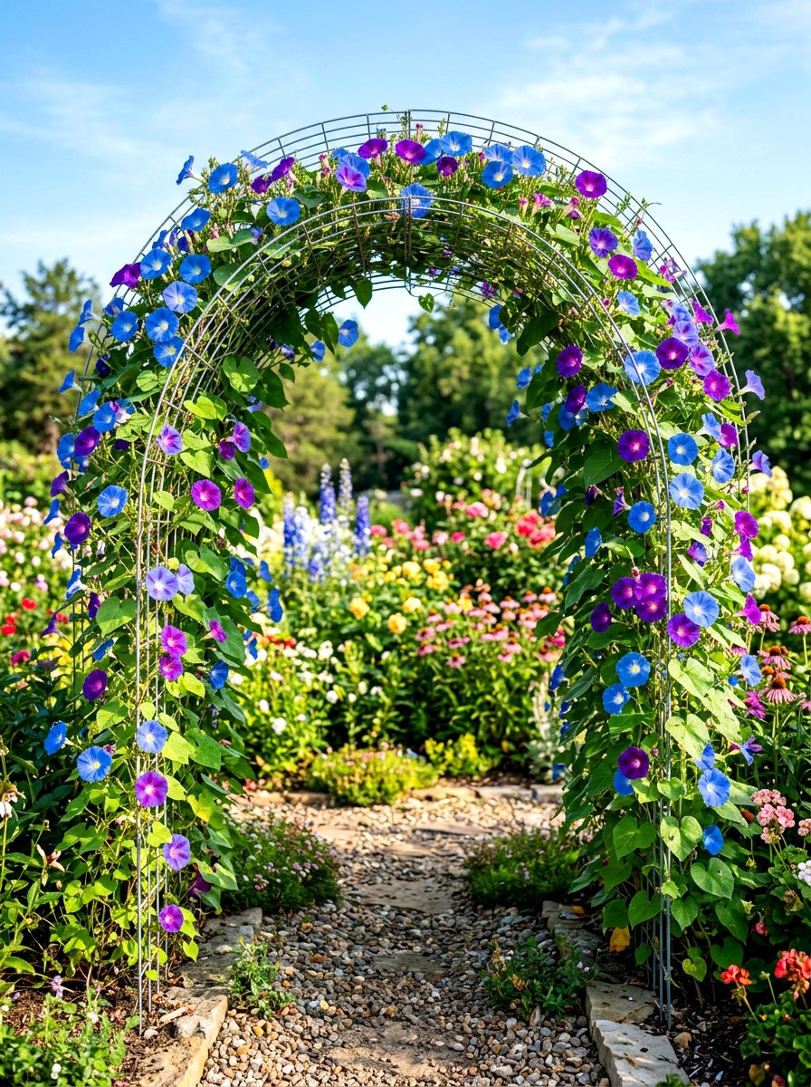 Morning Glory Colorful Trellis - 30 climbing archway ideas