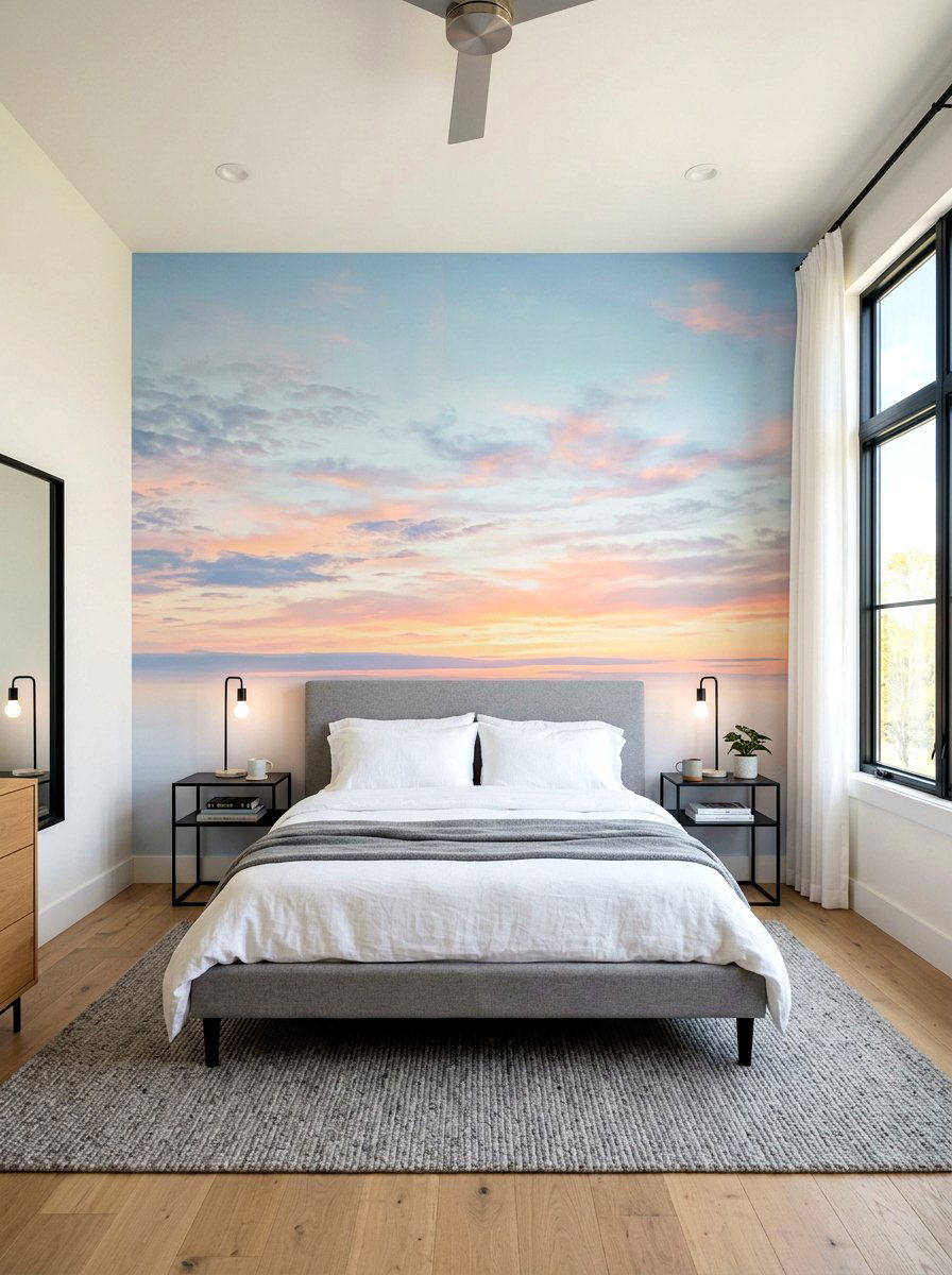 Morning Sky Mural - 30 sunrise inspired bedroom ideas
