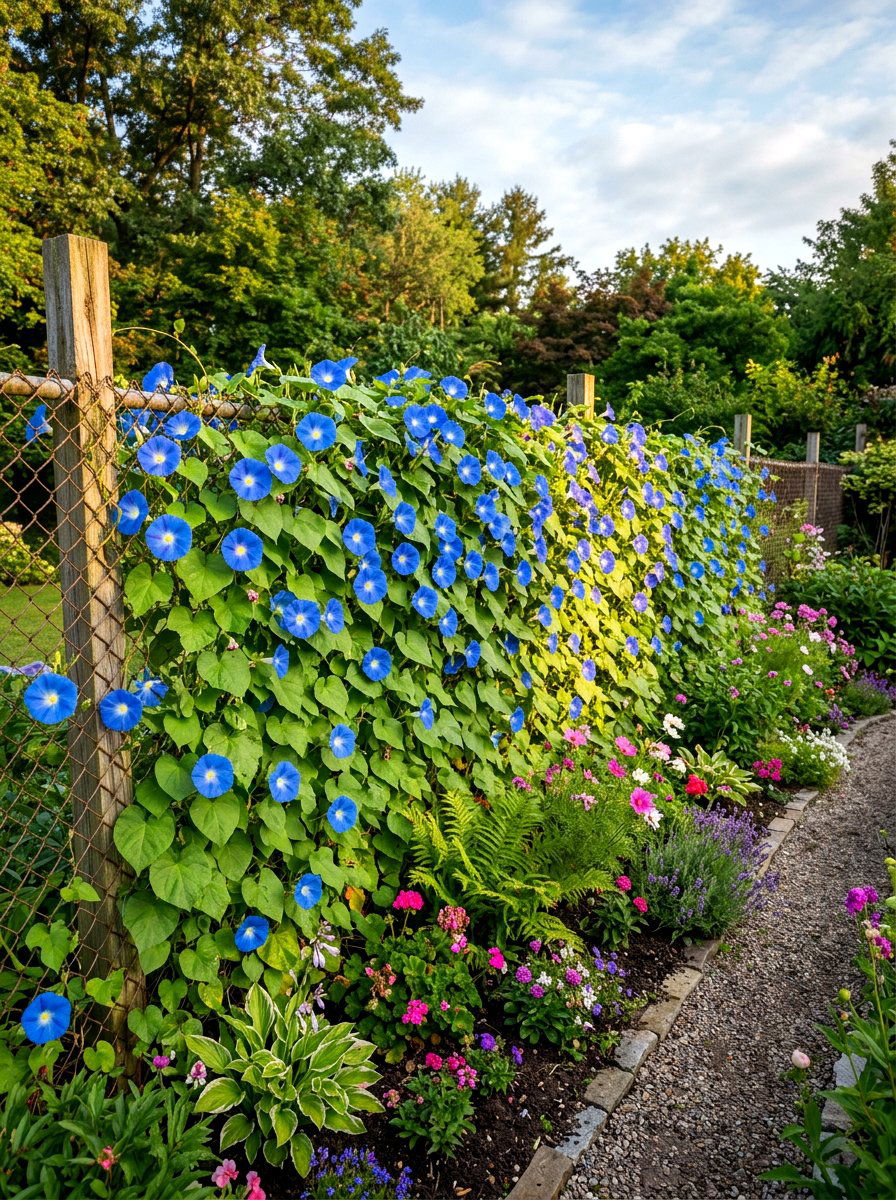 Morning glory fence - 30 annual flower border ideas